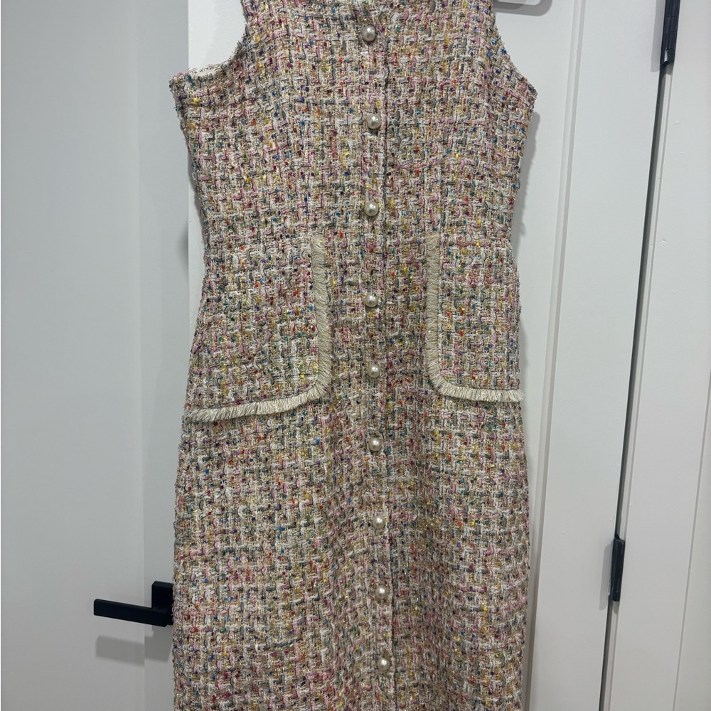 Elegant Multicolor Tweed Dress